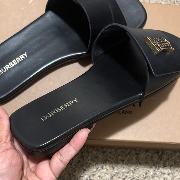 Burberry Black Slides with Gold Logo - Picture 7 of 16
